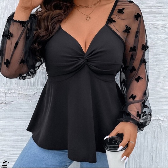 SHEIN Unity Plus Contrast Butterfly Mesh Twist Front Top size 3XL BLACK NWOT - Picture 3 of 6